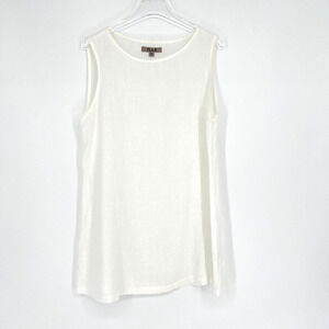 FLAX Tunic Womens S Tank‎ Top White Sleeveless Mini Dress Linen Lagenlook